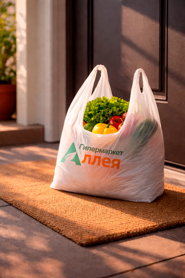 Пакет с продуктами у двери